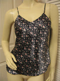 Paris Sport Club Womens Tops Dark NAVY BLUE Sleeveless SPAGHETTI Strap Straps Cami Camisole TOP Floral Flower Flowers Print Pattern size Medium Women Casual Sun Wear Sunwear Summer Tops Casuals Clothes Cheap Affordable Clothing