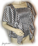 USA MADE NEW Womens BLACK WHITE Checkered Plaid Squares BAT WING Sleeve TOP Clothing