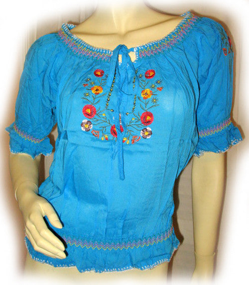 NEW Women BLUE Floral Flowers Embroidery Short Sleeve TOP NEW Women BLUE Floral Flowers Embroidery Short Sleeve TOP