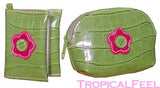 NEW Womens Avocado GREEN Dual Handle Croco Crocodile Pattern Tube HANDBAG BAG