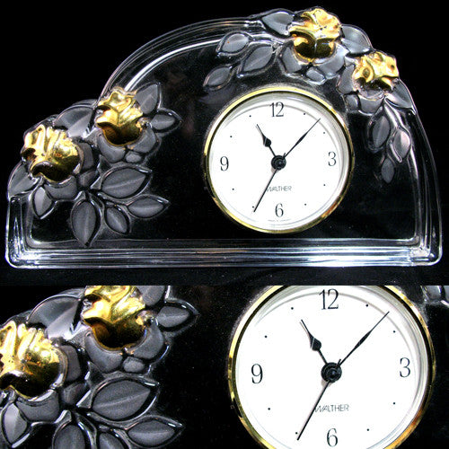 WALTHER Made in GERMANY Clear GLASS Gold TIME CLOCK Shelf Mantel Home Decors Decorations