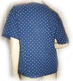 Womens Tops NAVY BLUE WHITE POLKA DOT DOTS Pattern Prints Short Sleeve Button Shirt M-L