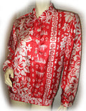 VINTAGE Womens Multicolor Red White Long Sleeve Collar Top Floral Print Anchor Sailboat