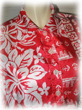 VINTAGE Womens Multicolor Red White Long Sleeve Collar Top Floral Print Anchor Sailboat
