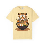 Baby Tiger Eating Ramen T-shirt, Cute Funny Wild Animal Print, Wildlife Anime Inspired, Gift for Animal Lovers, Ramen Noodles Lover,  Unisex Tee