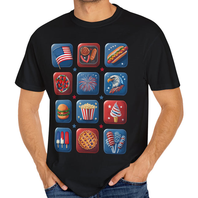 Comfort Colors 4th of July T-Shirt USA Flag Fireworks Hotdog Bald Eagle ~ Fourth of July Tee Mens Womens Unisex