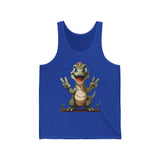 Funny Dinosaur Graphic Peace Sign Tank Top, Cute T-Rex Dinosaur Dino Cartoon, Unisex Jersey Mens Womens Fun Summer Shirt