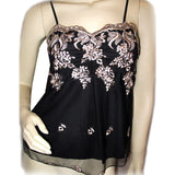 New Y2K Gold Floral Black Babydoll Top Tank Cami Made USA Whimsigoth Fairy Goth