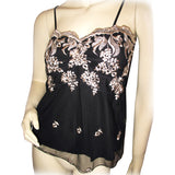 New Y2K Gold Floral Black Babydoll Top Tank Cami Made USA Whimsigoth Fairy Goth