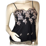 New Y2K Gold Floral Black Babydoll Top Tank Cami Made USA Whimsigoth Fairy Goth