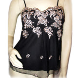 New Y2K Gold Floral Black Babydoll Top Tank Cami Made USA Whimsigoth Fairy Goth