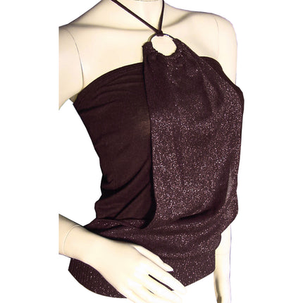 New Vintage Y2K Womens Glitter Drape Halter Top Made USA Whimsigoth Glam Fairy Grunge
