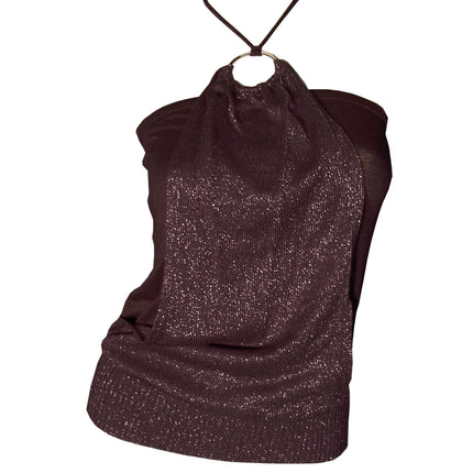 New Vintage Y2K Womens Glitter Drape Halter Top Made USA Whimsigoth Glam Fairy Grunge