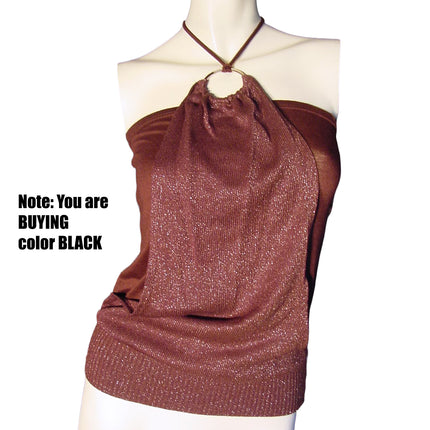 New Vintage Y2K Womens Glitter Drape Halter Top Made USA Whimsigoth Glam Fairy Grunge