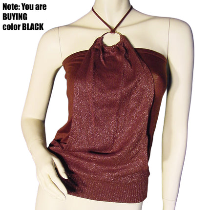 New Vintage Y2K Womens Glitter Drape Halter Top Made USA Whimsigoth Glam Fairy Grunge