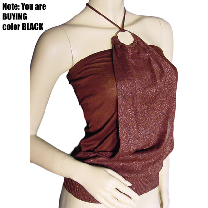 New Vintage Y2K Womens Glitter Drape Halter Top Made USA Whimsigoth Glam Fairy Grunge