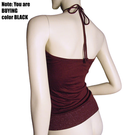 New Vintage Y2K Womens Glitter Drape Halter Top Made USA Whimsigoth Glam Fairy Grunge
