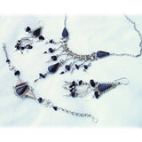 New Vintage Jewelry SET Necklace/Earrings/Bracelet Silver Black Stone Whimsigoth