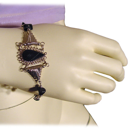 New Vintage Jewelry SET Necklace/Earrings/Bracelet Silver Black Stone Whimsigoth