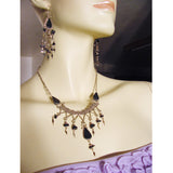 New Vintage Jewelry SET Necklace/Earrings/Bracelet Silver Black Stone Whimsigoth