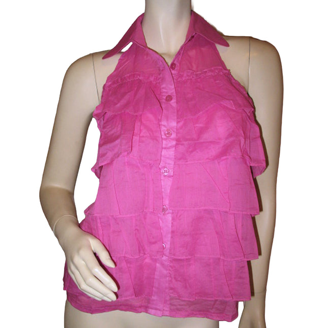 NWT Y2K Pink Tiered Ruffle Halter Tank Top Summer Festival Barbiecore Fairycore
