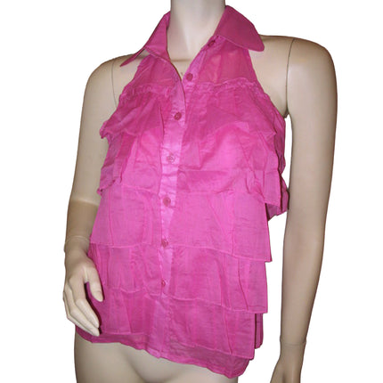 NWT Y2K Pink Tiered Ruffle Halter Tank Top Summer Festival Barbiecore Fairycore