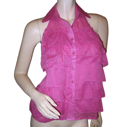 NWT Y2K Pink Tiered Ruffle Halter Tank Top Summer Festival Barbiecore Fairycore