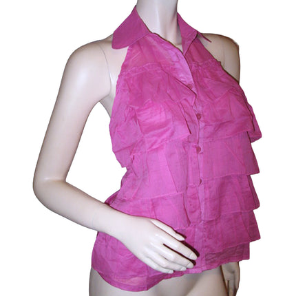 NWT Y2K Pink Tiered Ruffle Halter Tank Top Summer Festival Barbiecore Fairycore
