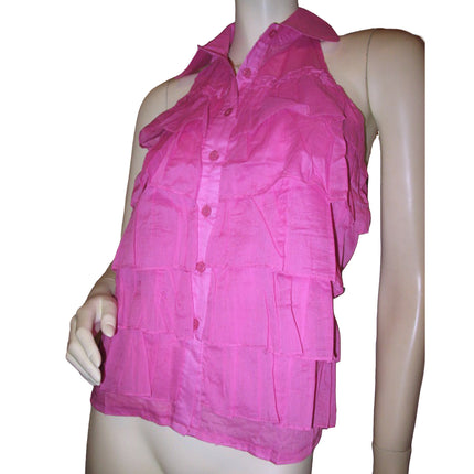 NWT Y2K Pink Tiered Ruffle Halter Tank Top Summer Festival Barbiecore Fairycore