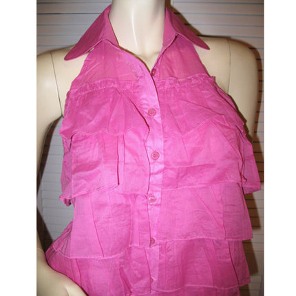 NWT Y2K Pink Tiered Ruffle Halter Tank Top Summer Festival Barbiecore Fairycore