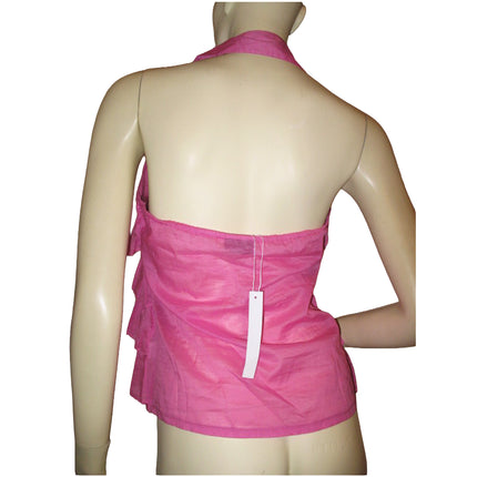 NWT Y2K Pink Tiered Ruffle Halter Tank Top Summer Festival Barbiecore Fairycore
