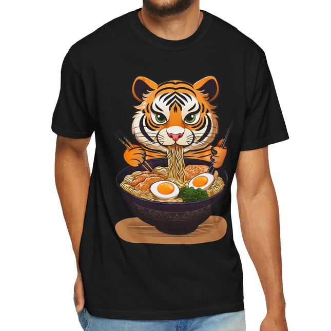 Comfort Colors Baby Tiger Eating Ramen T-shirt, Cute Funny Wild Animal Print, Wildlife Anime Inspired, Gift for Animal Lovers, Ramen Noodles Lover,  Unisex Tee