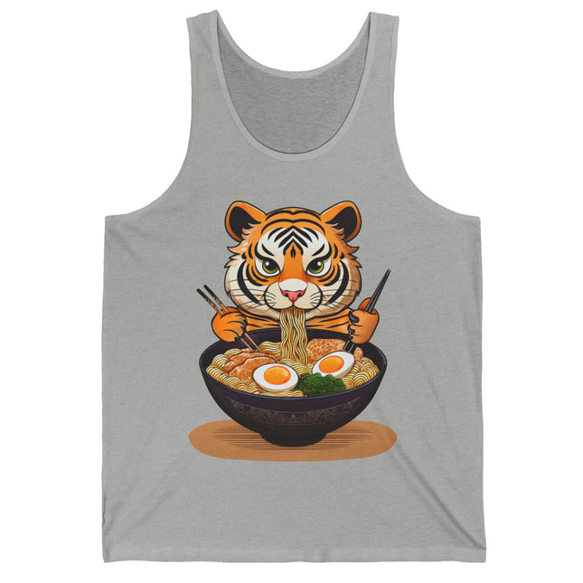 Baby Tiger Eating Ramen Tank Top, Cute Funny Wild Animal Print Tee Unisex, Wildlife Anime Inspired, Gift for Animal Lovers, Ramen Noodles Lover