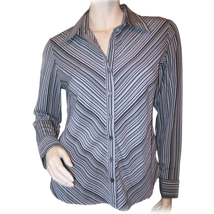 Vintage Y2K 90s Striped Long Sleeve Top S Office Siren Preppy Work Business Chic