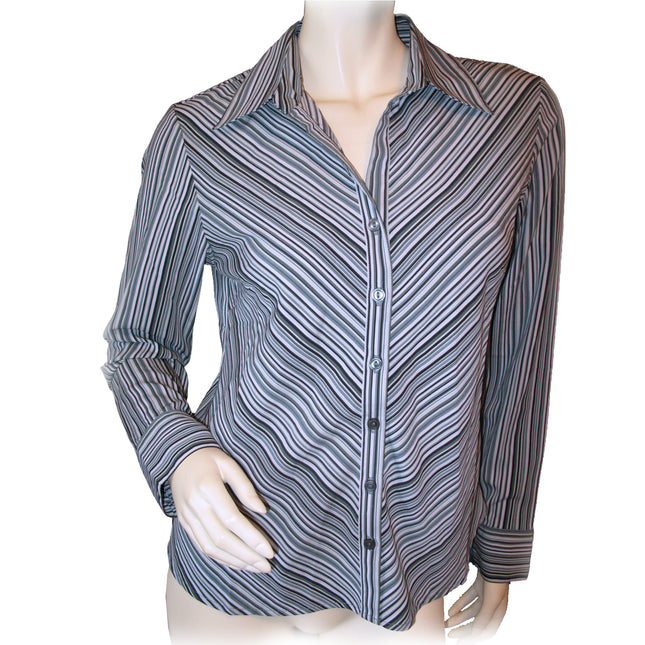 Vintage Y2K 90s Striped Long Sleeve Top S Office Siren Preppy Work Business Chic