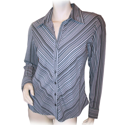 Vintage Y2K 90s Striped Long Sleeve Top S Office Siren Preppy Work Business Chic