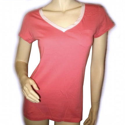 New Vintage Y2K Coral Orange Baby Tee Top M V-Neck 2000s Retro Kawaii Streetwear