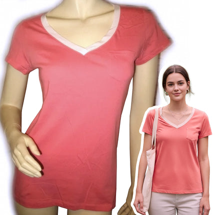 New Vintage Y2K Coral Orange Baby Tee Top M V-Neck 2000s Retro Kawaii Streetwear
