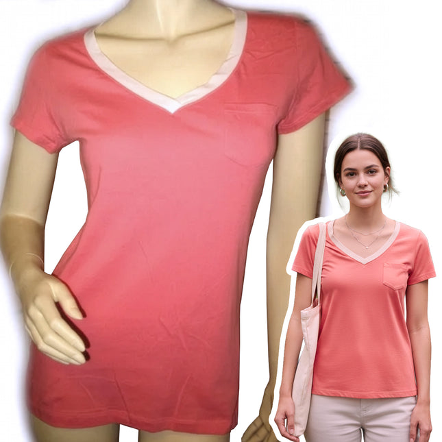 New Vintage Y2K Coral Orange Baby Tee Top M V-Neck 2000s Retro Kawaii Streetwear