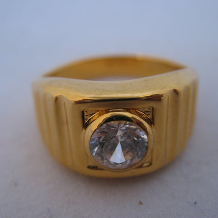 18K HGE GOLD Plated MENS RINGS Men Fashion RING Simulated-Diamond Crystal Glass Stone size 11