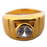 18K HGE GOLD Plated MENS RINGS Men Fashion RING Simulated-Diamond Crystal Glass Stone size 11