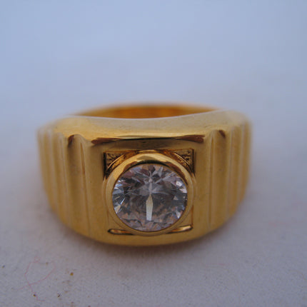 18K HGE GOLD Plated MENS RINGS Men Fashion RING Simulated-Diamond Crystal Glass Stone size 11