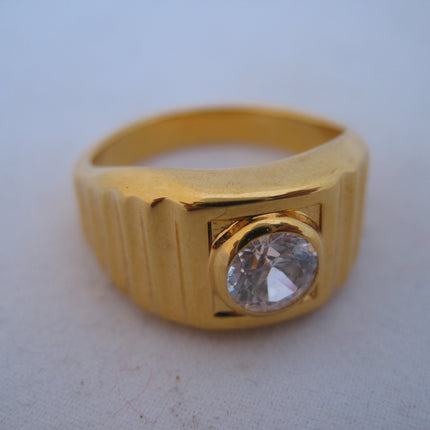 18K HGE GOLD Plated MENS RINGS Men Fashion RING Simulated-Diamond Crystal Glass Stone size 11
