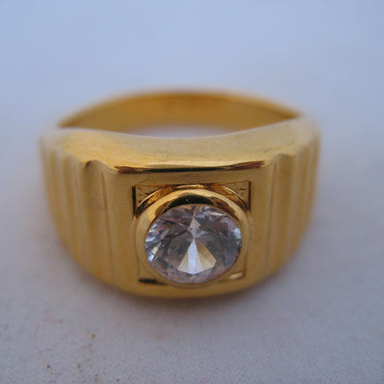 18K HGE GOLD Plated MENS RINGS Men Fashion RING Simulated-Diamond Crystal Glass Stone size 11