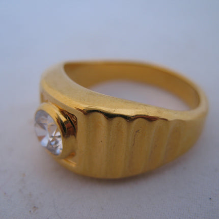 18K HGE GOLD Plated MENS RINGS Men Fashion RING Simulated-Diamond Crystal Glass Stone size 11