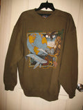 Mens Sweaters Womens Sweaters OLIVE GREEN LONG SLEEVE World Preserve Planet Earth Preservation Ocean Wild Animals Wildlife Animal Life Dolphin Dolphins Lion Bald Eagle Bird Elephant Elephants Whale Whales Sea Lion SWEAT SWEATER Sweatshirt TOP size Large Men Women Winter Fall Season Clothes Cold Days Clothing