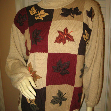 DRESSBARN Womens Sweaters For Women Pullover Crew Neck Turtleneck Knit Knitted Sweater Top Long Sleeve Size 18/20 Beige Multicolor Fall Season Embroidery Floral Embroidered