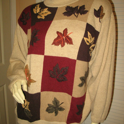 DRESSBARN Womens Sweaters For Women Pullover Crew Neck Turtleneck Knit Knitted Sweater Top Long Sleeve Size 18/20 Beige Multicolor Fall Season Embroidery Floral Embroidered