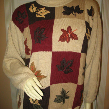 DRESSBARN Womens Sweaters For Women Pullover Crew Neck Turtleneck Knit Knitted Sweater Top Long Sleeve Size 18/20 Beige Multicolor Fall Season Embroidery Floral Embroidered