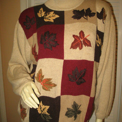 DRESSBARN Womens Sweaters For Women Pullover Crew Neck Turtleneck Knit Knitted Sweater Top Long Sleeve Size 18/20 Beige Multicolor Fall Season Embroidery Floral Embroidered